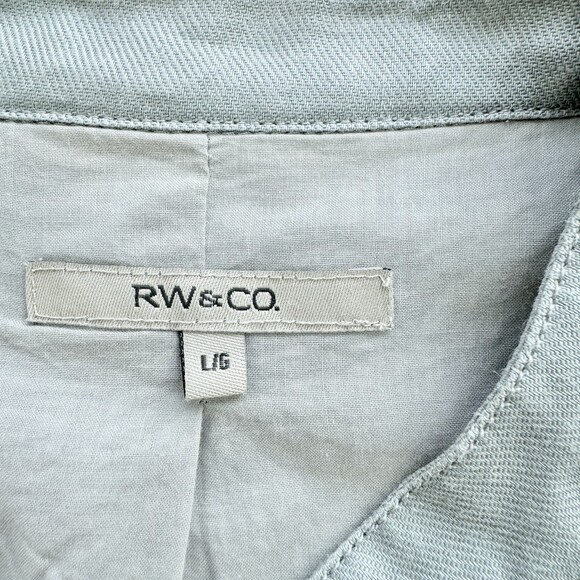 RW & CO Women’s Vintage Grey Jacket Short Sleeve Ruffled Collar 100% Ramie Large - Picture 13 of 15